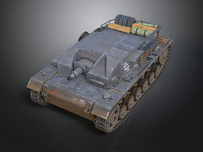 Weathered Military Vehicle With Tracked Wheels Turret Green Cylindrical Objects And White Insignia 3d model