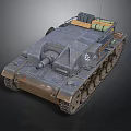 Weathered Military Vehicle With Tracked Wheels Turret Green Cylindrical Objects And White Insignia