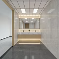 Public Restroom Modern Design With Clean Environment Marble Sink Counter Large Mirror Recessed Ceiling Lights