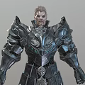 Game Movie Character Male Warrior In Detailed Metal Armor With Shoulder Plates