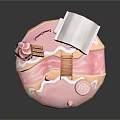 Festive Gingerbread House Scene With Cupcake Pink Sugar Surface Ladder Fence And Lollipop