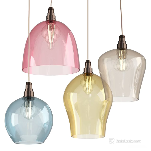Colorful Glass Pendant Lights With Various Shapes Metal Base And Decorative Design 3d model 