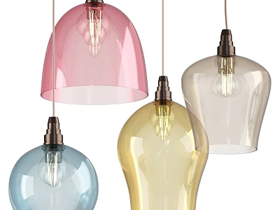 Colorful Glass Pendant Lights With Various Shapes Metal Base And Decorative Design 3d model