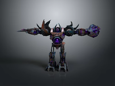 Futuristic Robot Mechanical Creature Featuring Purple Black Color Glowing Core Spiked Armor And Extended Arms 3d model