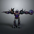 Futuristic Robot Mechanical Creature Featuring Purple Black Color Glowing Core Spiked Armor And Extended Arms