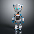Silver Blue Robot Character With Glowing Blue Eyes And Mechanical Design Standing Pose