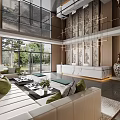 Hotel Lobby Interior Design With White Sofas Green Cushions And Marble Walls