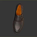 Brown Genuine Leather Shoes With Metal Buckle Straps And Orange Lining