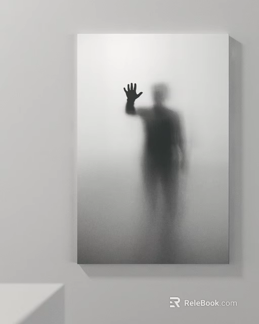 Blurred Human Silhouette With Raised Hand In Misty Black And White Scene 3d model 