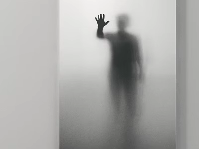 Blurred Human Silhouette With Raised Hand In Misty Black And White Scene 3d model