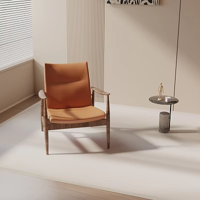 Modern Orange Leather Leisure Chair with Wooden Frame and Window Side Table 3d model
