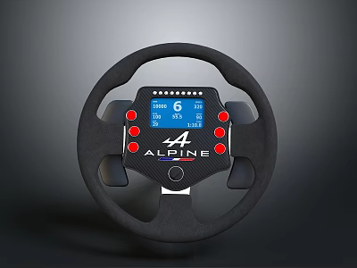 Alpine Racing Steering Wheel Featuring Digital Display Red Buttons And Carbon Fiber 3d model