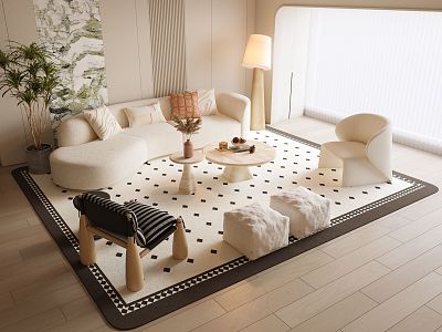 Cream Middle Ancient Sofa Combination Middle Style Carpet Sofa Coffee Table Combination Special-Shaped Sofa Cream Coffee Table Single Casual Chair model