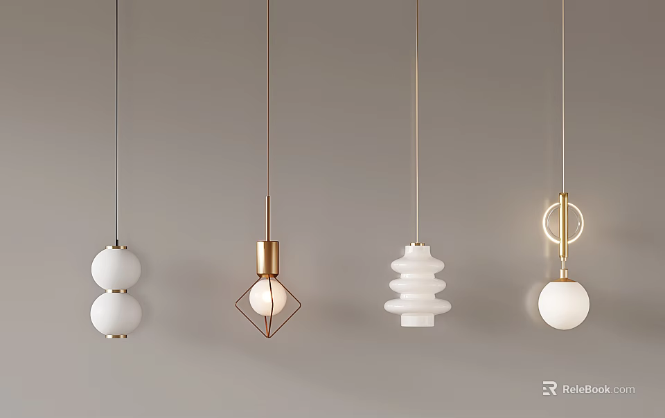 Stylish Pendant Lights Featuring Different Designs Like Sphere Geometric And Layered Shapes 3d model 