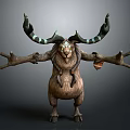 Game Movie Character 3D Model With Large Horns Fur Glowing Eyes And Outstretched Arms