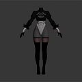 Woman Wearing Black Frilled Sleeve Top With Patterned Waist And Thigh High Socks