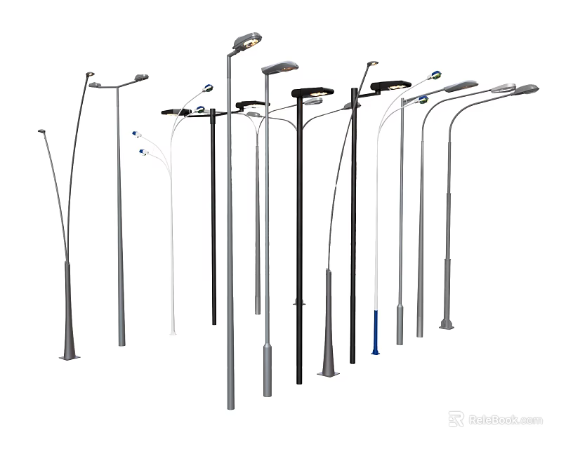 Outdoor Lights With Various Designs And Different Garden Street Lighting Styles 3d model 