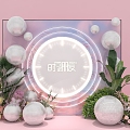 Pink time clock green plant disco ball beauty Chen photo clock activity photo area 3d model