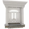 White Classical Entrance Structure With Decorative Columns And Arch Doorway Design