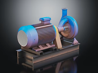 Industrial Electric Motor Driven Pump Unit With Metal Base And Mechanical Structure 3d model
