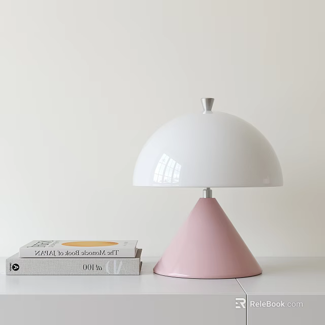 Elegant White Lampshade Table Lamp With Pink Cone Base And Books 3d model 