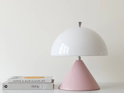 Elegant White Lampshade Table Lamp With Pink Cone Base And Books 3d model
