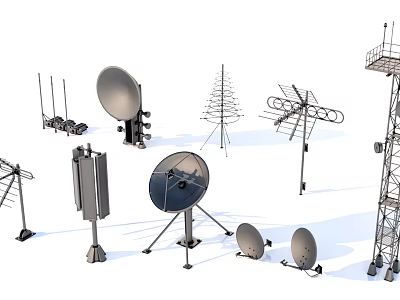 Different Types of Industrial Communication Equipment With Parabolic Dishes Directional Antenna Arrays And Signal Towers 3d model