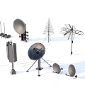 Different Types of Industrial Communication Equipment With Parabolic Dishes Directional Antenna Arrays And Signal Towers