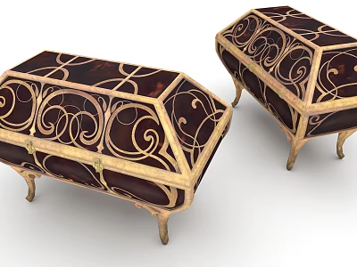 Elegant Decorative Chests With Intricate Scroll Patterns Golden Trim And Carved Legs 3d model