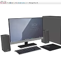 Modern desktop computer case keyboard mouse speaker monitor 3d model