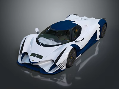 Modern White and Blue Supercar with Sleek Exterior and Sporty Design 3d model