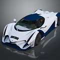 Modern White and Blue Supercar with Sleek Exterior and Sporty Design