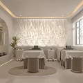 Modern Beauty Hair Salon Interior With Relaxing Treatment Beds And Elegant Lighting Setup