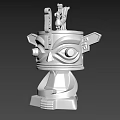 Ancient Shu Bronze Sculpture With Intricate Carving Large Eyes And Decorative Top
