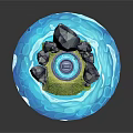 Cartoon Scene Featuring Rocks Blue Water Central Fountain And Green Grass