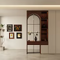 Modern Foyer Hallway Design with Wooden Partition Cabinet Decorative Paintings and Plant