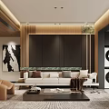 Modern Living Dining Room Interior With Sofa Coffee Table Fireplace And Floor To Ceiling Window