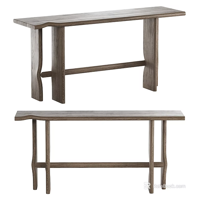 Minimalist Solid Wood Dining Table With Crossed Legs And Slender Frame 3d model 