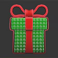 Decorative Green Gift Box With Red Bow Red Ribbon And White Patterns