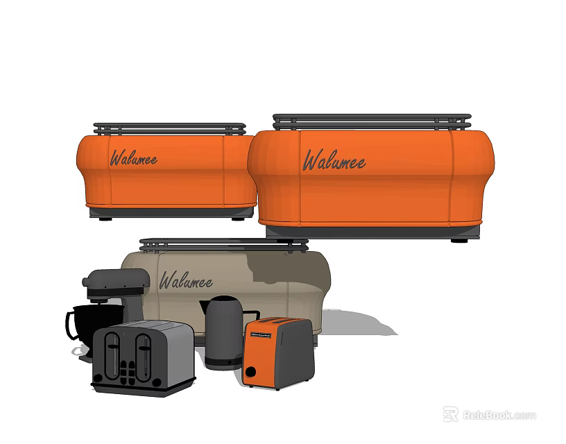 Stylish Kitchen Appliances With Orange Black Gray Designs And Welcome Lettering 3d model 