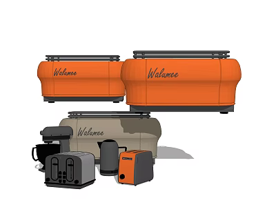 Stylish Kitchen Appliances With Orange Black Gray Designs And Welcome Lettering 3d model