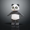Cartoon Panda Character 3D Model With Big Eyes Standing Pose In Black And White