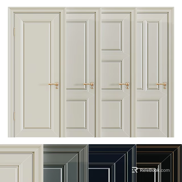 Modern Interior Flush Doors with Panel Design and Brass Handles in Multiple Color Options 3d model