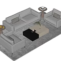 Modern Gray Sofa and Coffee Table Set With Accent Chairs Pillows Green Plant and Rug