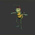 Cartoon Bee Character With Yellow Black Stripes Standing Pose Wings And Antennae