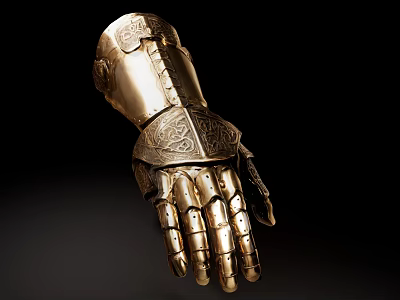 Golden Intricate Carved Metal Armor Glove Decorative Ornament Set For Home Decor 3d model