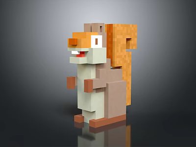 Cute Pixel Art Squirrel Character 3D Model With Friendly Expression Standing Pose 3d model