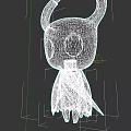 White Animated Game Character With Large Horns Black Eyes And Blue Cloak