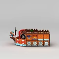 Adventure Pirate Ship Themed Children's Playground on Water with Lifebuoys and Flags