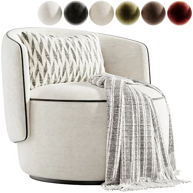 Modern Light Beige Upholstered Single Sofa With Striped Decorative Pillow And Cozy Throw Blanket 3d model 
